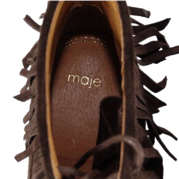 Maje Brown Velvet Y2K Boho Suede Lace-Up Fringe Booties, Size 6, VGUC, MSRP $500 - Picture 7 of 9